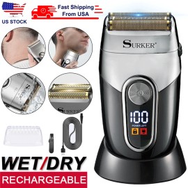 Surker Men's Electric Shaver Trimmers Double Steel Blades Hair Beard Shaver Razor KS056 - Luxury Grey