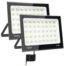 Tkdaksy 2 Stück LED Strahler Außen 150W, 2M Kabel 6500K Kühlweiß 15000LM LED Scheinwerfer, Strahler Außen IP66 Wasserdicht, für Gärten, Terrassen, Höfe, Balkone, Parks, Garagen, Fabriken