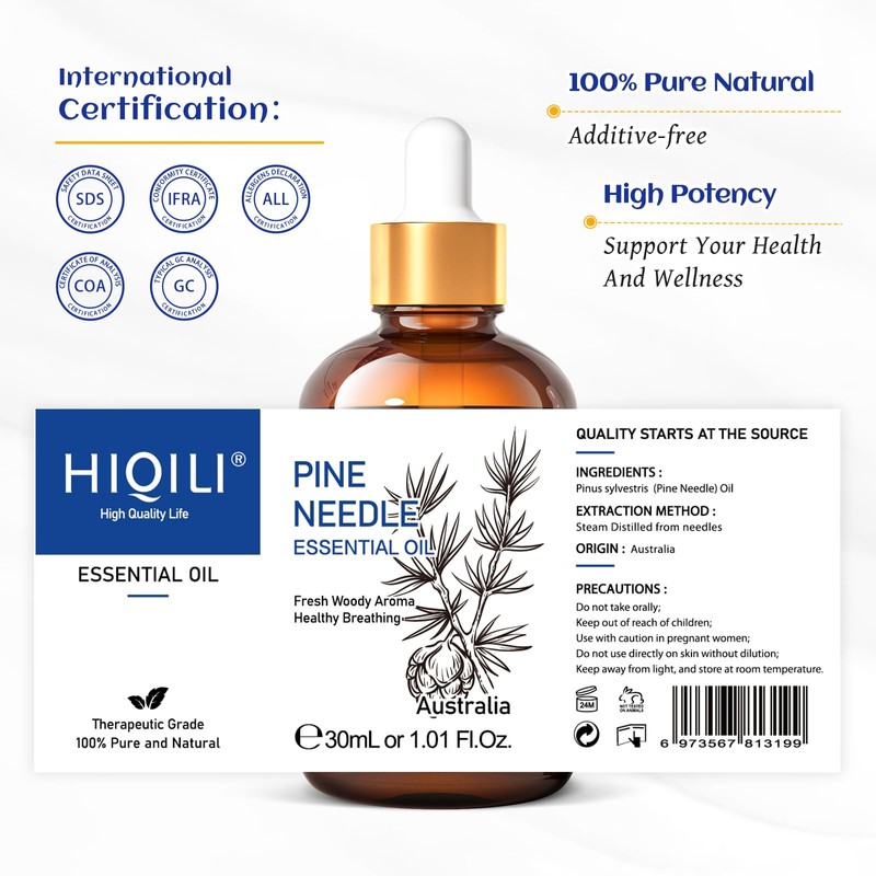 HIQILI Pine Needle Essential Oil, Strong Fresh Woody Fragrance for