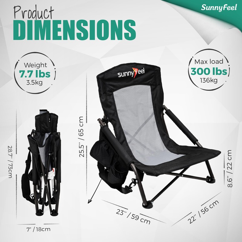 SUNNYFEEL Folding Low Camping Beach Chair 2 Pack, Lightweight Portable
