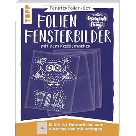 Window Film Set - Foil Window Stickers with Chalk Marker - DIN A4: 10 Window Films for Painting and Cutting in DIN A4 with 7 Motif Templates in Original Size with Instructions (English language not