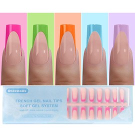 Dsixnails 150pcs Long French Tip Press on Nails, 5 Styles Soft Square French Gel Nail Tips 15Sizes, Pre-lasting No Need to File Acrylic Fake Nail Tips, False Nail Tips Extension for Women Nails