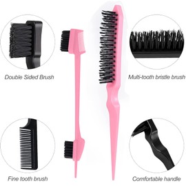 Daletu 4-Teiliges Haarkamm-Set, Entwirrungsbürste, professionelle Friseurkämme, Entwirrungsschwanzkamm mit Spitze, Doppelkantenbürste Rosa