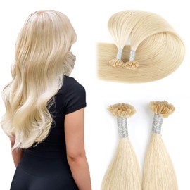 ABH AMAZINGBEAUTY HAIR U Tip Hair Extensions Blonde Ash Platinum Real Remy Human Hair Silky Straight for Women 50g/50strands 16 Inch #60A
