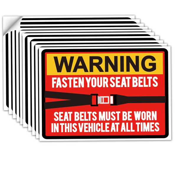 10 Pack Fasten Your Seat Belts Stickers Labels, Must Be