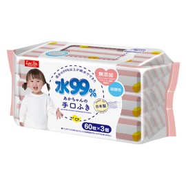 Pure Water Baby Care, Lec 99% Pure Water, Mesh Sheet, 60 Sheets x 3 Pieces (180 Sheets), Weak Acid, Made in Japan