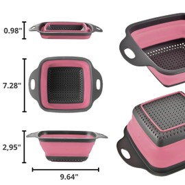 Pink Silicone Food Colander Kitchen – Small Collapsible Strainer with Handle Collapsable Strainer Kitchen Foldable Colander for Pasta Spaghetti Fruit Vegetable