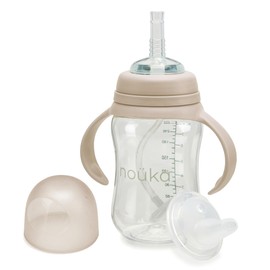 nouka Tritan Plastic Transitional Sippy Cup with Weighted Straw | Leak Proof and Easy Grip | Removable Handles | Soft Sand