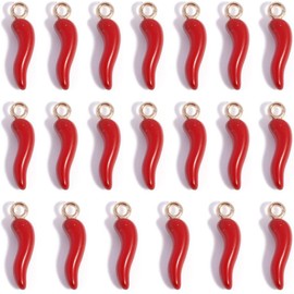 XENQITO Box of 20 Pepper Charms, Vegetable Charms, Mini Small Pepper, Red Charms, Alloy Pendant, Chili Food Charms, Miniature, Lifelike, Spicy Chili Charms for Jewellery Making Charm, Metal