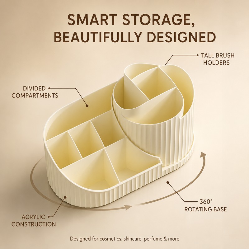 360° Rotating Makeup Organizer with Brush Holder, Acrylic Vanity Cosmetic