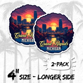 Grand Rapids Michigan Magnet 4 Inch 2-Pack Beer City – Strong Vinyl Decorative Travel Magnets for Fridge Locker Kitchen Office – Cute Fun Aesthetic Cool Durable & Long-Lasting Souvenir ID44999