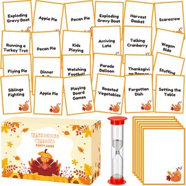 Yexiya Thanksgiving Charades Game for Family Party - 310 Cards with 1 Min Sand Timer & Blank Cards Turkey Day Family Game for Adults Groups
