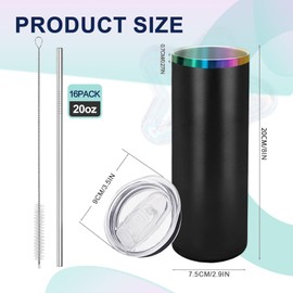 YOUKE OLA 12 Pack Rainbow Plated Stainless Steel Tumbler Straight Double Wall Powder Coated for Laser Engrave, 20oz Black To Iridescent