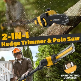 ZEGJAW 2-in-1 8'' Pole Saw & 18'' Pole Hedge Trimmer with 2x3.0Ah Battery