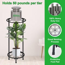 CASIMR Plant Stand Indoor Outdoor, Metal Rustproof Flower Shelf 2 Tier 23.9 inch, Tall Multiple Plant Pot Holder Rack for Garden Patio Living Room Corner Balcony, Black