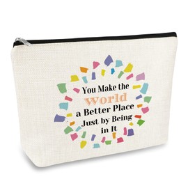 Birthday Gifts for Women Cosmetic Bag Sisters Friends Girls Travel Pouch Gift Thanksgiving Day Christmas Valentine Gifts for Mom Daughter Sister Friends Makeup Bag You Make The World a Better Place