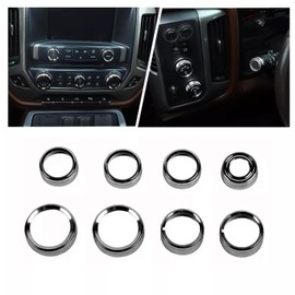 AuTK Aluminum Alloy HVAC Control Knob & Switch Covers Kit for Chevy Blackado/GMC Sierra 2014-2018 (8Pcs Black) - Radio Button Trim, AC/Light Control Panel Covers, Metal Dashboard Upgrade Accessories