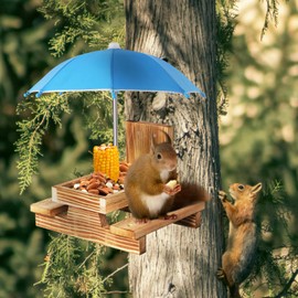 Gnodary Squirrel Feeder with Umbrella, Squirrel Feeders for Outside, Squirrel Picnic Table Feeder - Chipmunk Feeder Hold Corn, Corn Cob, Peanuts Style2 (Light Blue)
