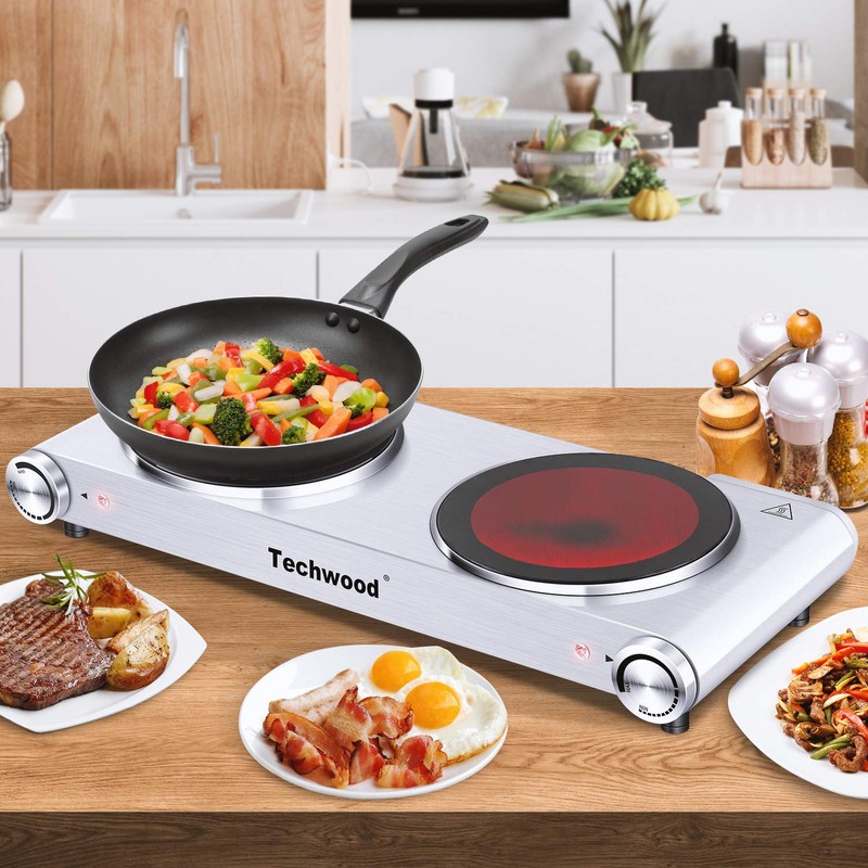 Hot Plate, Techwood 1800W Dual Electric Stoves, Countertop Stove Double