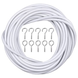 10 m Curtain Ropes, Curtain Wire, Curtain Wire with 20 Pairs of Stainless Steel Hooks and Eye Eyelets for Net Curtain Rods, Hanging Curtains, Pictures, Clothing, White
