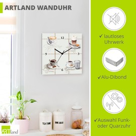 ARTLAND T9RA Wall Clock without Ticking Noises Aluminium Radio-Controlled Clock 30 x 30 cm Square Silent Cappuccino Coffee Cafe Original