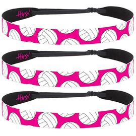 Hipsy Adjustable NO SLIP Volleyball Headbands for Women & Girls (Volleyballs on Hot Pink Team 3pk)
