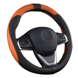 OFZVEO Auto Lenkrad Abdeckung Lenkradschutz Lenkradhülle PU Leder Universal 37-38cm / 15" rutschfest Atmungsaktiv Langlebig (Orange)