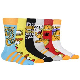 Bioworld Garfield Socks Men's Don't Know Don't Care Character Inspired Adult 6-Pack Mid Calf Mix and Match Casual Crew Socks