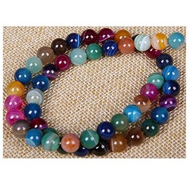 Natural Colorful Line Agate Round Beads Jewelry Accessories - Loose Beads Semi-finished Products - DIY Spacer Beaded for Bracelet Necklace (Color Mixing) (Diameter - 4mm)