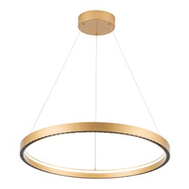 SUNMOO Modern Led Pendant Light Modern Led Chandelier, 1 Ring Circular Chandelier Dimmable Hanging Led Pendant Lighting for Living Room Dining Room Kitchen Island Foyer Office 23.6", 3000-6000K Gold