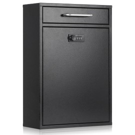 xydled Wall Mount Mailboxes with Combination Lock, Wall Mail Box for Outside, Locking Mailbox with Lock, Hanging Secured Postbox, Security Key Drop Box, 17.6H x 12.2L x 5.7W Inches, Black, XL Large