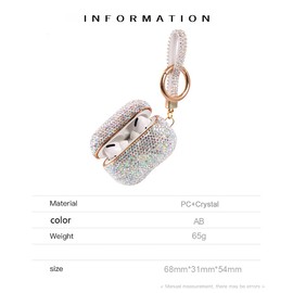 Sparkly Diamond AirPods Pro 1&2 Generation Case with Keychain, Shockproof Protective Premium Bling Rhinestone Cover Skin for AirPods Charging Case (AB white keychain)