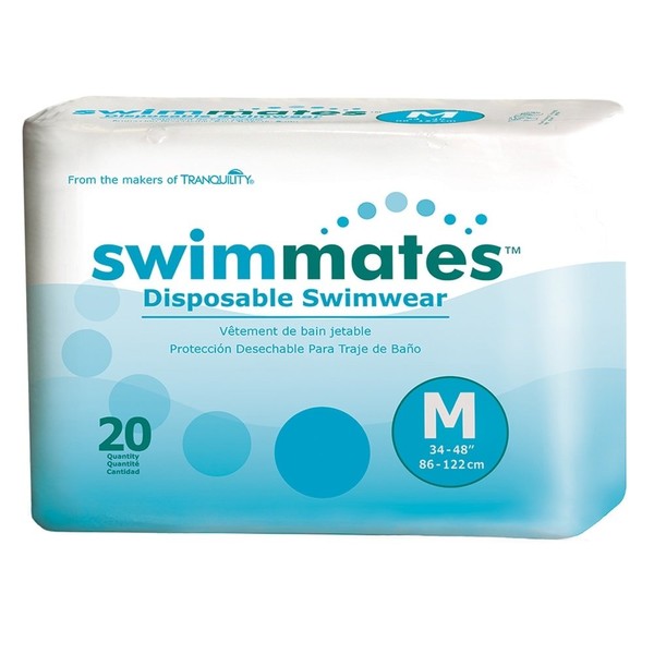 Swimmates Adult Swim Underwear, Pull-Up with Tear-Away Side Seams, Unisex, Disposable, Medium (34"-48" Waist), 20 Count (Case of 4)
