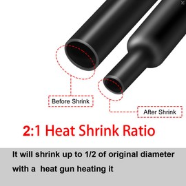 GFORTUN Black Polyolefin Shrink Ratio 2:1 Heat Shrinking Tube Tubing Wrap for Electric Insulation (Dia 40mm 5Ft/1.5M)