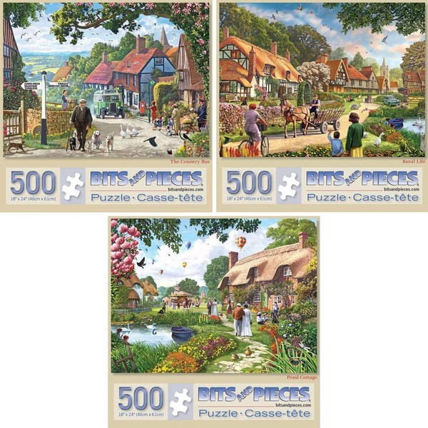 Bits and Pieces - 500 Piece Jigsaw Puzzles for Adults - Value Set of Three (3) - Rural Countryside Large Piece Jigsaws by Artist Steve Crisp - 18"x24"