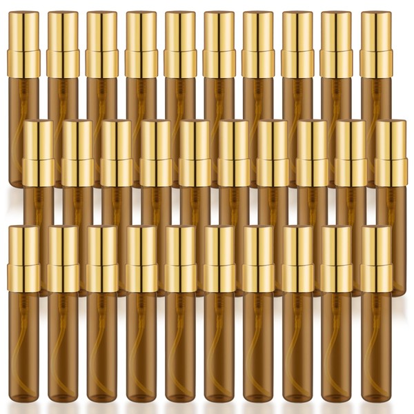 30 Pcs Golden Vials Mini Spray Bottle Amber Glass Fine