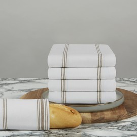 100% Cotton Tea Towel - Cappuccino Grey Pin Stripe Pattern, Pack of 5 | Kitchen Towel Set | Absorbent, Strong, Quick Dry & Machine Washable | Home & Bathroom Accessories