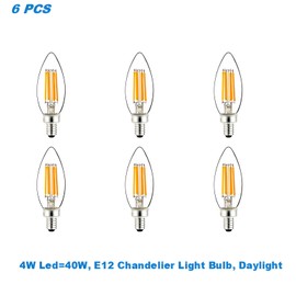 ECO 6 Bulb, 4W,E12 LED, Daylight 5000K, Chandelier Light Bulb, Filament Candelabra