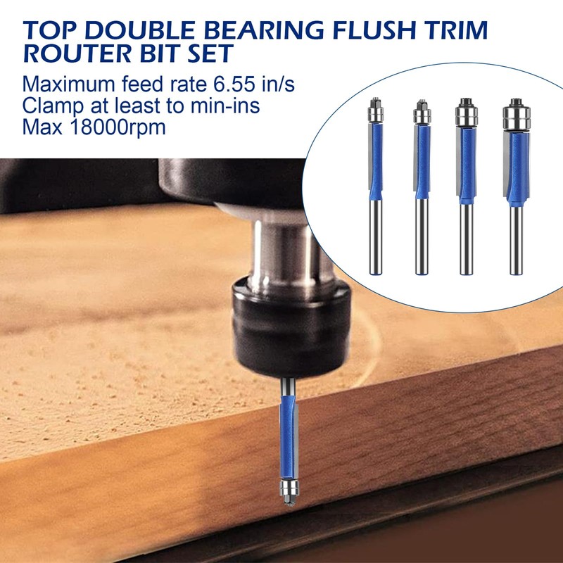4 Pcs 1/4 Inch Shank Flush Trim Router Bit Set,