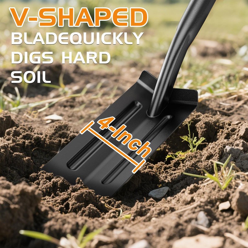 Trench Shovel for Digging, 4-Inch Trenching Spade with Orange Fiberglass
