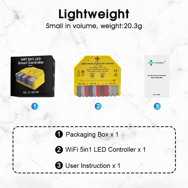 Compact Mini WLED Controller With Mic,DC 5~24V Addressable Led Controller