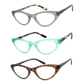 VeryHobby 3 Pairs Combo Retro Woman Cat Eye Full Lens Magnified Reading Glasses Readers Spring Temples (3 Pairs: Grey, Green & Brown, 4.00)