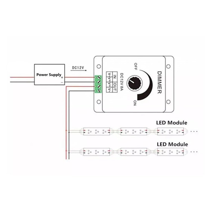 Manual LED Dimmer Controller for LED Strip Lights 12V-24V 8A