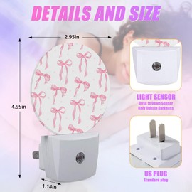 GANTINIR Pink Bow Night Light Ribbon Night Lights LED Lamp Round Plug into Wall Nightlight with Dusk to Dawn Sensor Home Hallway Stairway Kitchen Decor