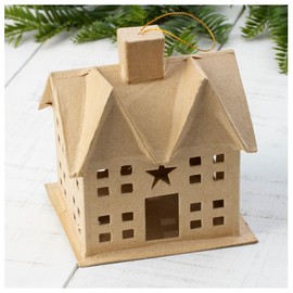 Factory Direct Craft Pack of 4 Paper Mache Primitive Saltbox House Ornaments - Cardboard Papier Mache DIY Gift Boxes Craft and Christmas Village Displays (Size: 5" H x 4-1/4" W)