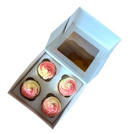 Bake Pro | 10 x Premium 4 Cupcake Box | WHITE | Recyclable | Easy Pop Up Construction | Adjustable Insert for Cupcakes or Muffins | Made in the UK