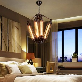 Gdrasuya10 8 Heads Light Retro Ceiling LED Light Rustic Wooden Chandelier Vintage Style Pendant Fixture Lamp Flush Mount for Living Room Dining Room Bedroom Bar Cafe Decor