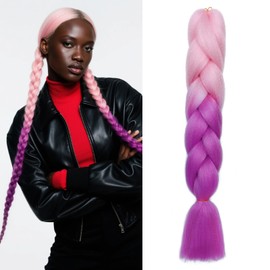 Benehair Braids Extensions, Ombre Jumbo Synthetic Hair for Braiding, Box Braids, Hair Extension Braid Hair for Braiding for Women, Girls, Pink/Purple, 60 cm