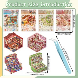ARONRAVE 3D House Stickers, 3D Sticker Scene Miniature House Sticker Funny Cute Cartoon DIY Shop Scene Sticker Scene for Adults and Children