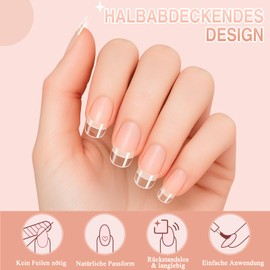 Kiiwah Pack of 240 Oval Short False Nail Tips Set, 12 Sizes Acrylic Half Cover Fake Nail Tips, Artificial Nails for Sticking with Handle for Women, Salon, DIY, Art, Manicure